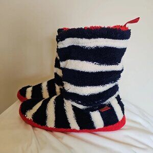 Women's Joules French Navy Stripe Slipper Sock Boot-Size: Medium (5-6)